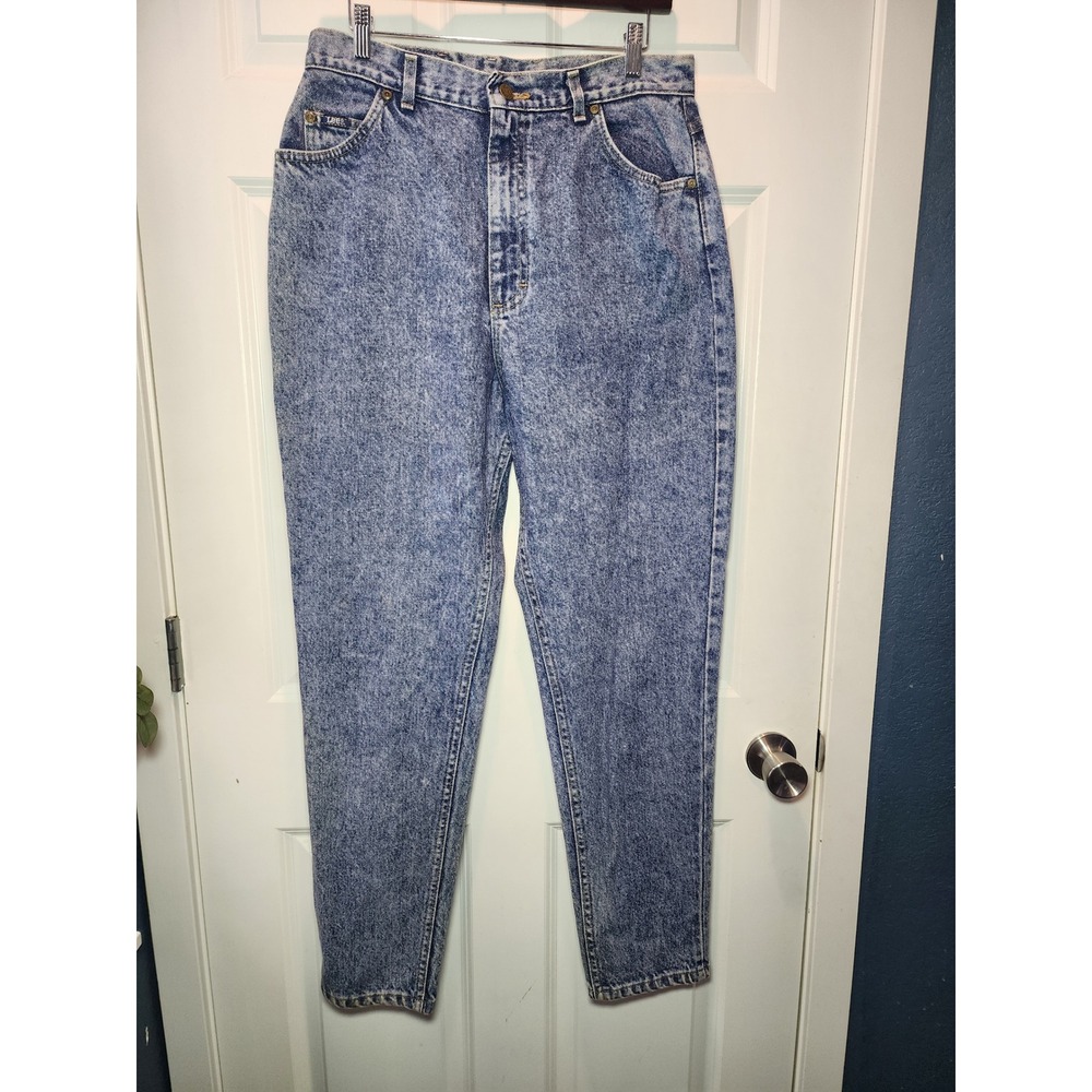 Vintage Lee 80s Mom Jeans Acid Wash High Waist Tapered Leg Blue USA 16 MED